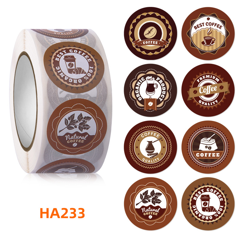 500PCS coffee drink self-adhesive label roll sticker packaging seal sticker