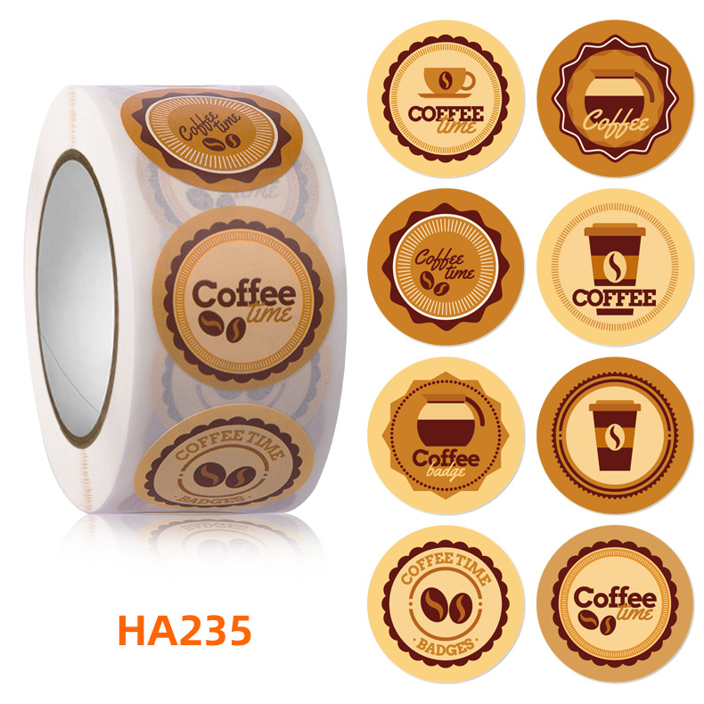 500PCS coffee drink self-adhesive label roll sticker packaging seal sticker