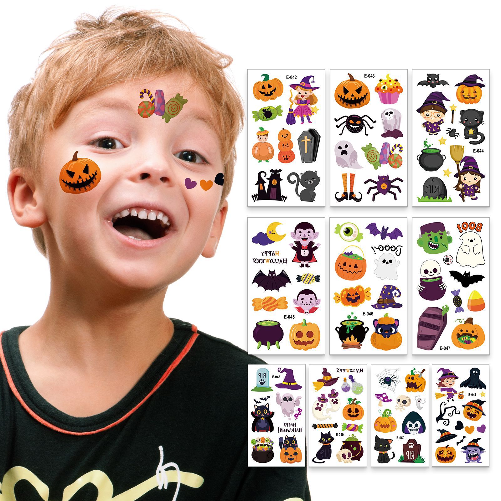 Halloween Cartoon Face Sticker Tattoo Sticker Cute Pumpkin Funny Waterproof Tattoo Sticker