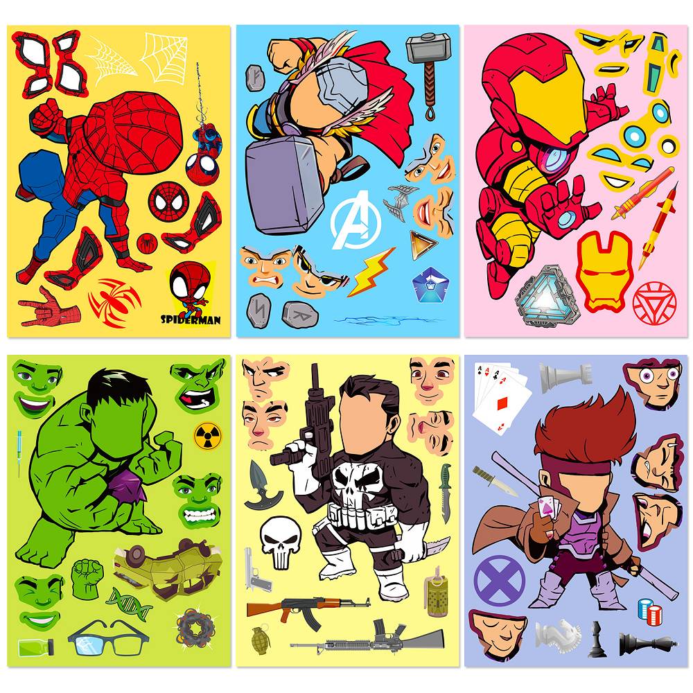 6pcs/pack Toy Cartoon Character Puzzle Face Changer Sticker