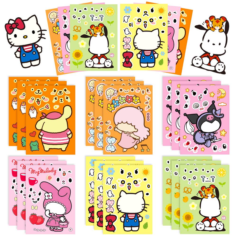 6 pcs/pack of diy cartoon character puzzle stickers Make a face face changing stickers graffiti stationery stickers diy