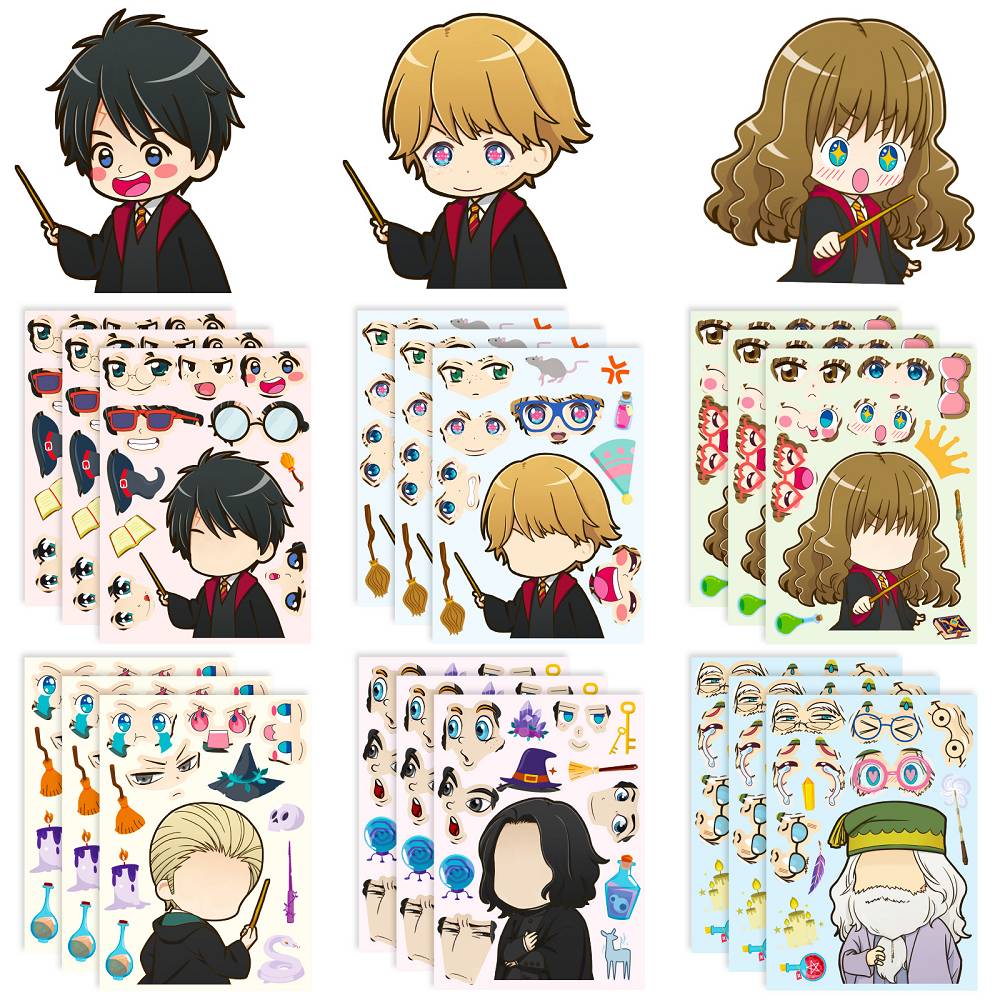 6 pcs/pack of cartoon and anime character Make a face stickers