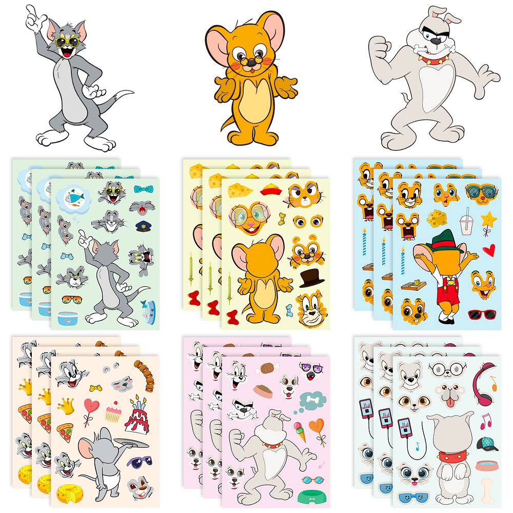 6 pcs/pack of cartoon and anime character Make a face stickers