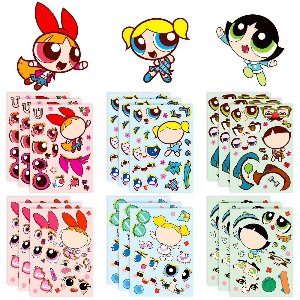 6 pcs/pack of cartoon and anime character Make a face stickers