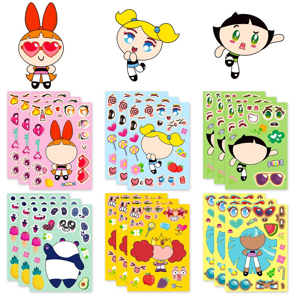 6 pcs/pack of cartoon and anime character Make a face stickers