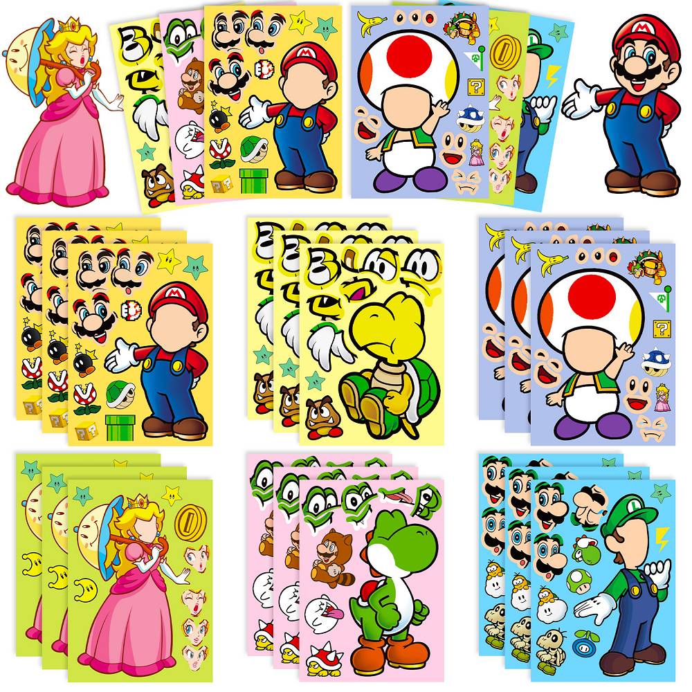 6pcs/pack Mario face changing diy puzzle stickers