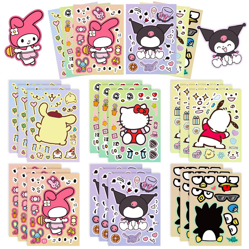 6 pcs/pack diy cartoon character puzzle stickers