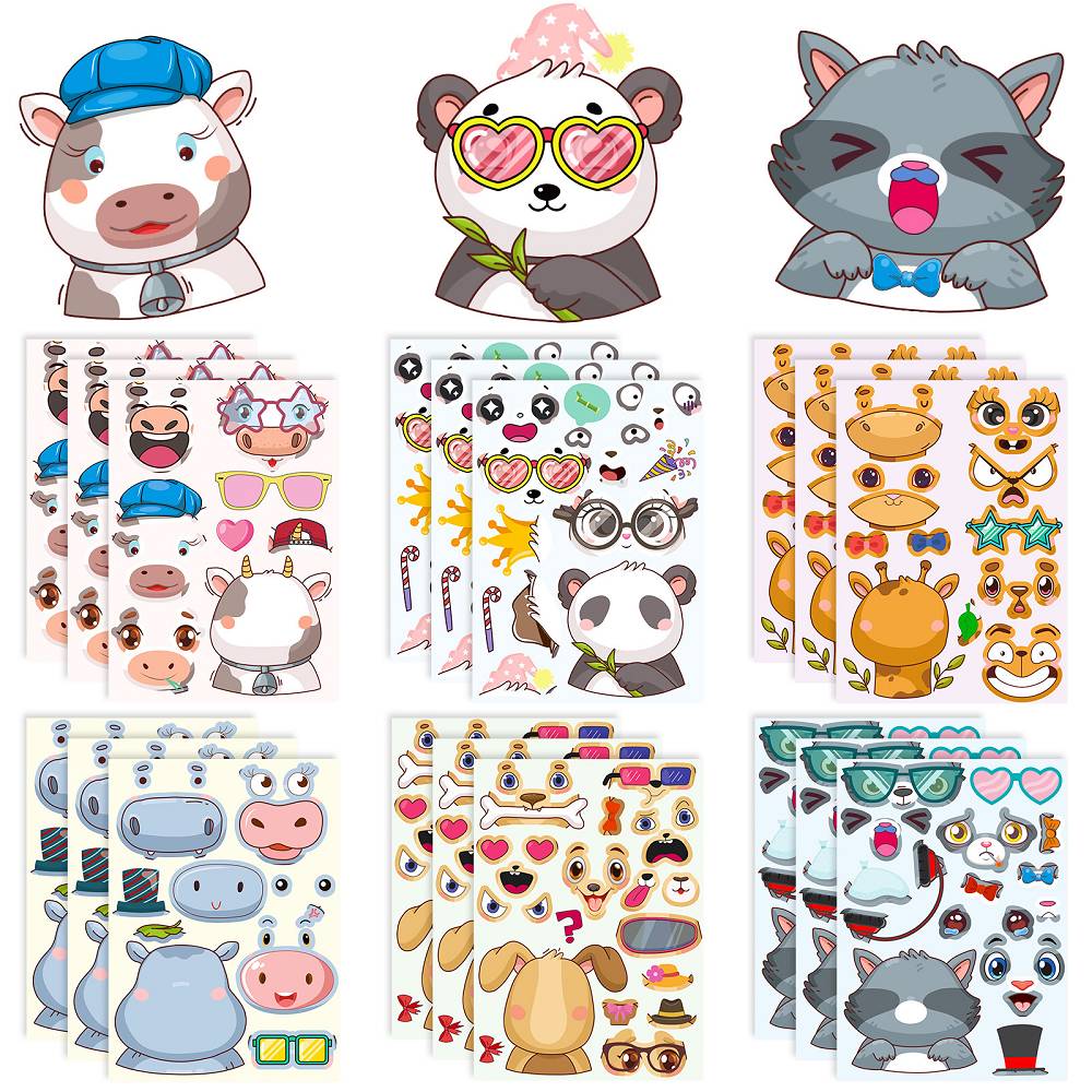 6pcs/pack diy cartoon character puzzle stickers