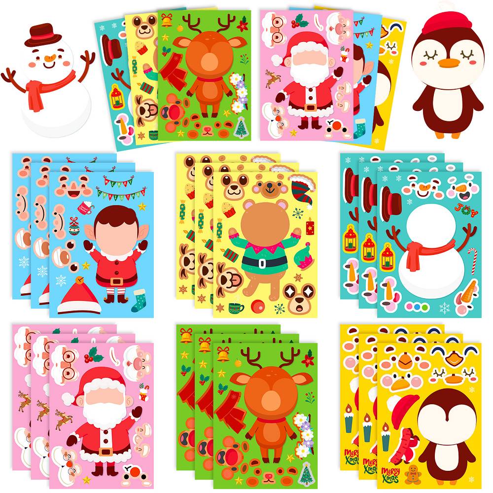 6 pieces/pack of cartoon Christmas face-changing stickers