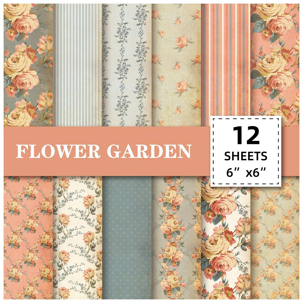 12 sheets/pack cross-border new product material paper ledger decoration sticker DIY pattern background paper floral pattern card paper