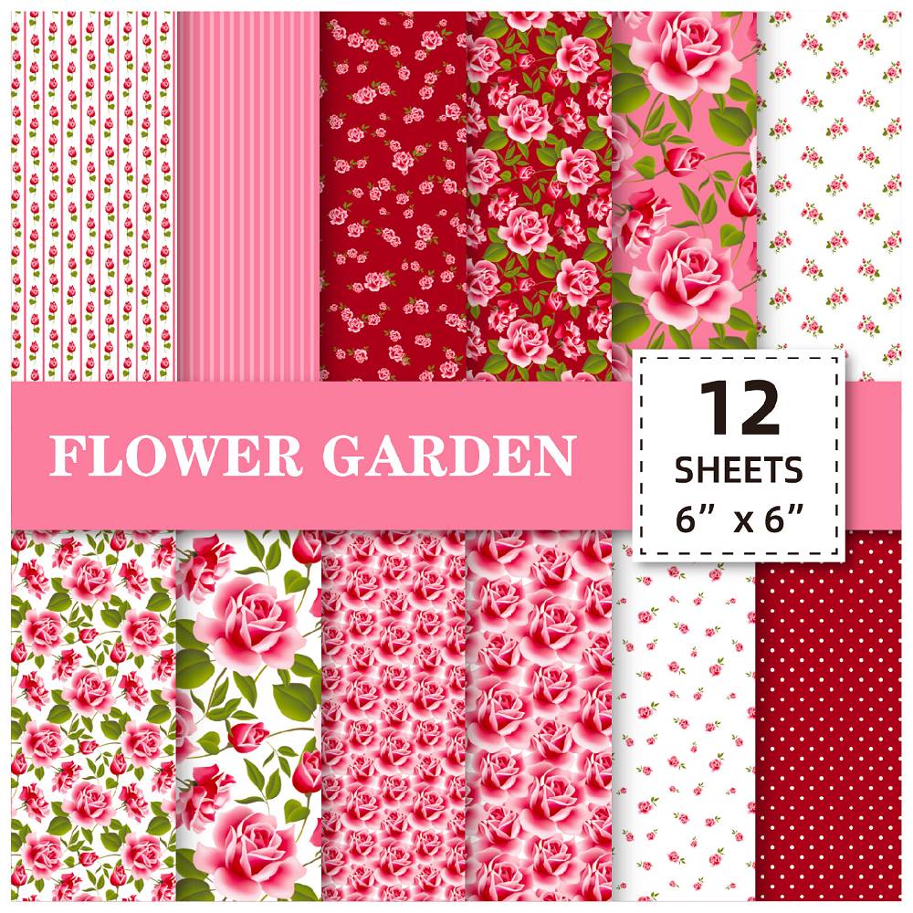 12 sheets/pack of pink flower pattern handbook material paper