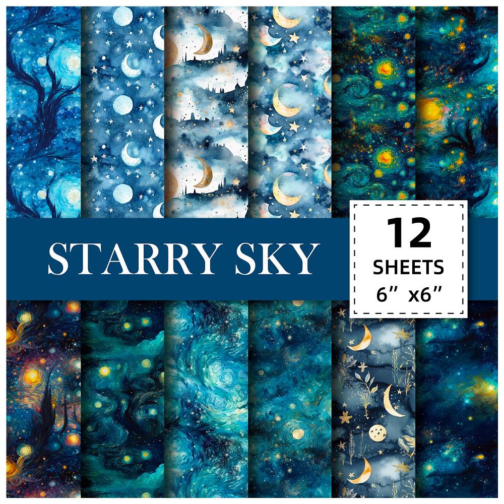 12 sheets/pack blue starry sky photo album scrapbook notebook card background paper