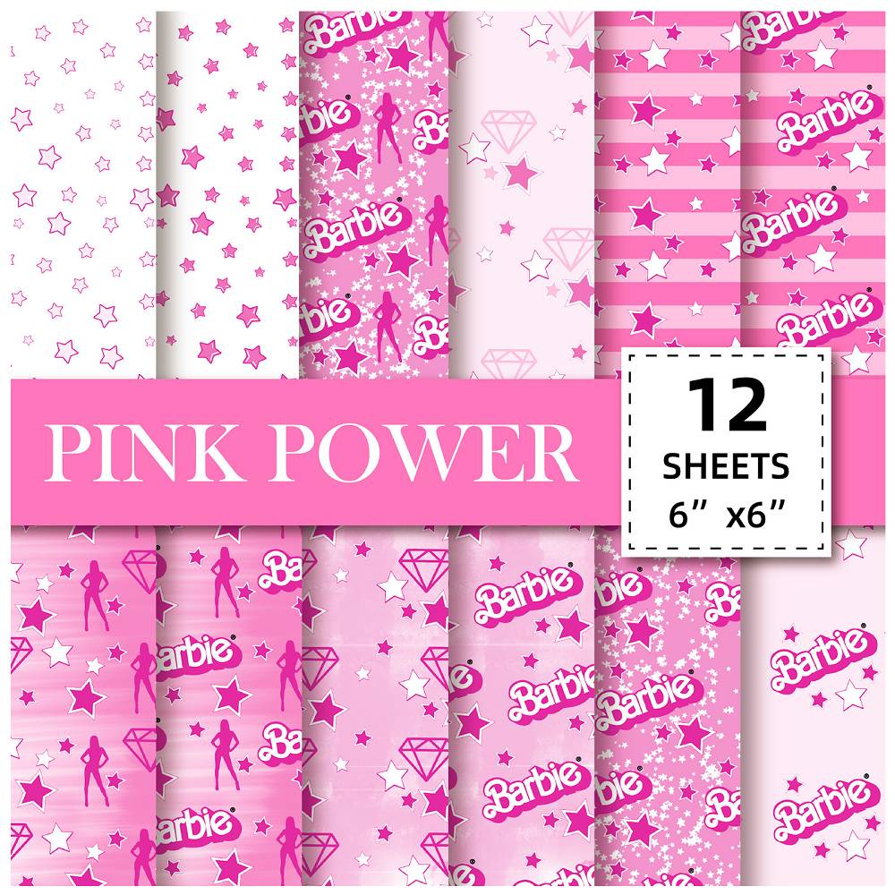 12 sheets/pack material paper popular Barbie pink simple handbook  background paper handmade photo album scrapbook pattern card paper