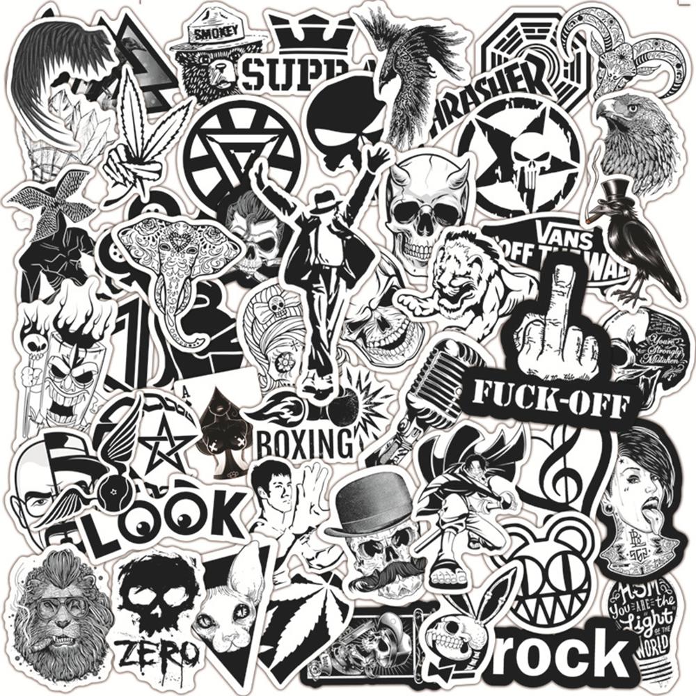 50 pcs mix black and white Rock Laptop Waterproof Sticker