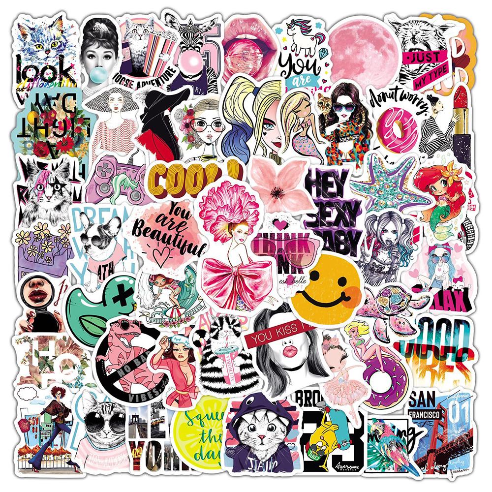 100 pcs Pink cool mystyle Laptop Skateboard doodle Waterproof Sticker