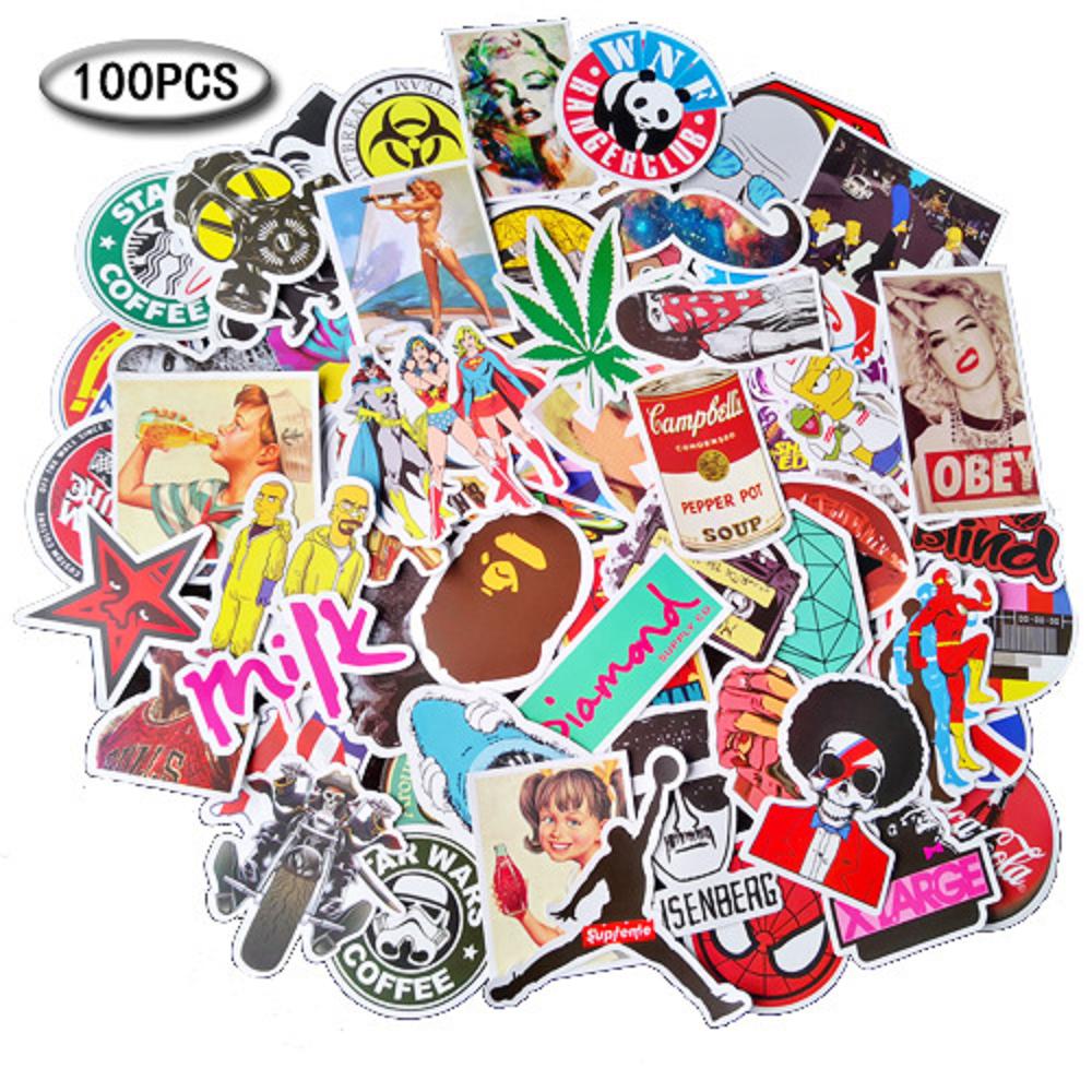 100 pcs Laptop Skateboard doodle Waterproof Sticker