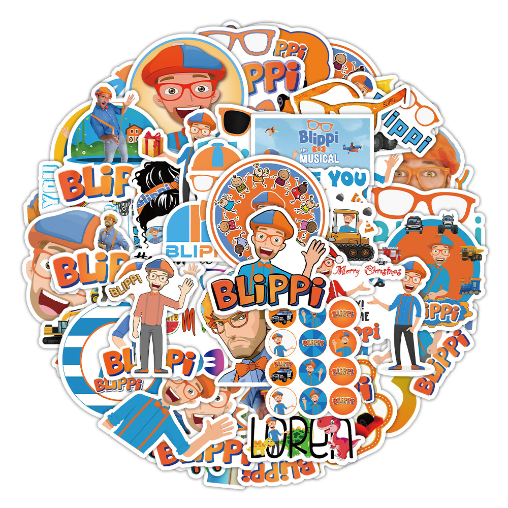 50 pcs Blippi Laptop Skateboard doodle Waterproof Sticker