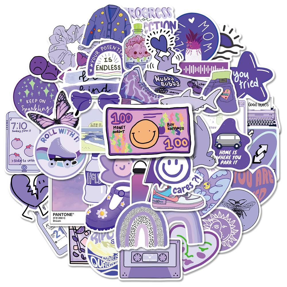 50 purple world series stickers ins wind purple style girly cute cartoon notebook handbook stickers