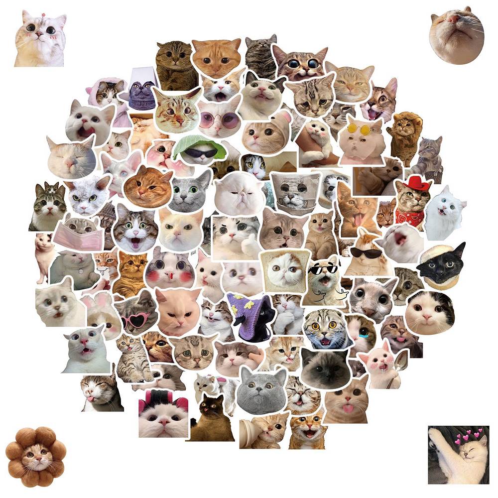 100 cat stickers net red cat expression pack graffiti stickers cross-border cute funny funny cat head stickers