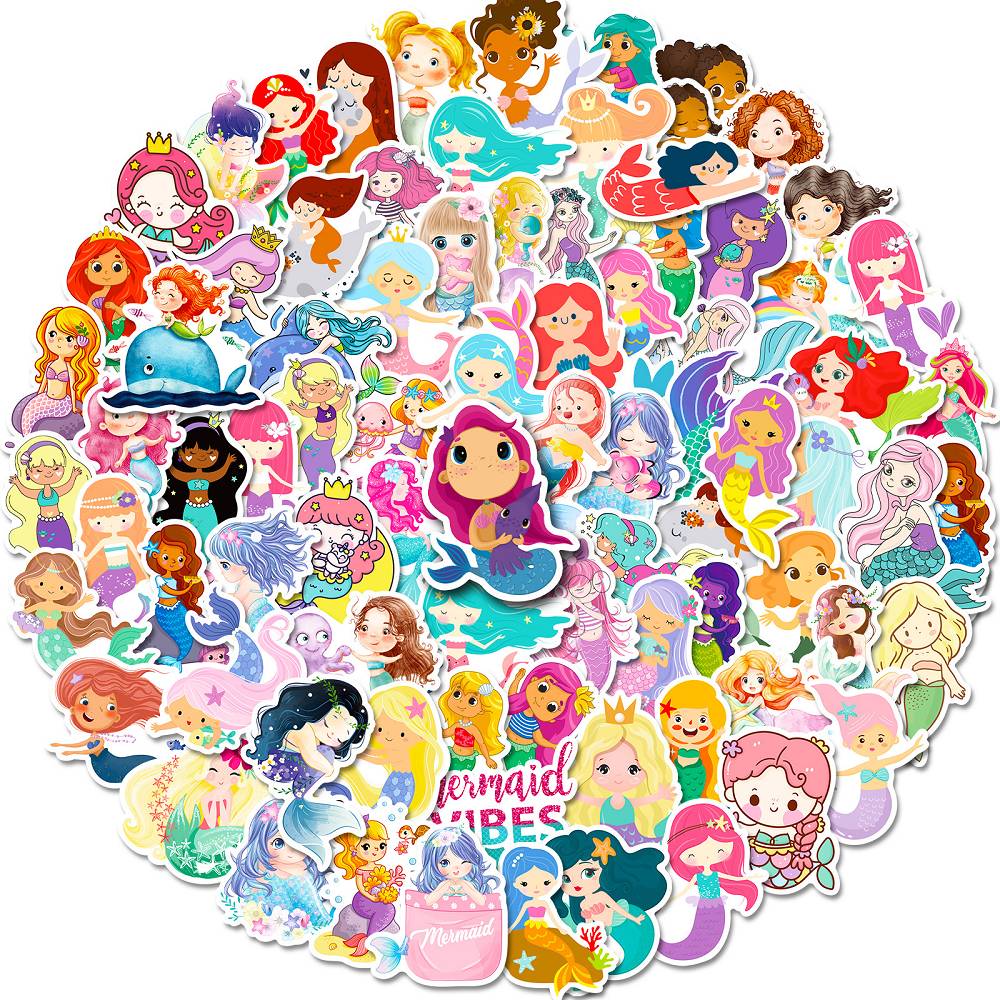 100 Mermaid Stickers Little Girl Cute Cartoon Graffiti Children's Birthday Party Decoration Cross-border Stickers