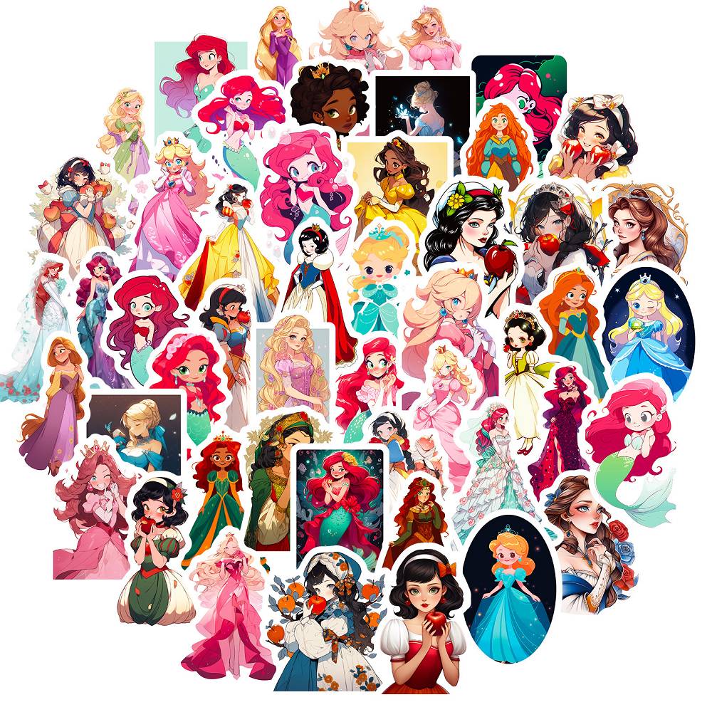 50 colorful cartoon princess stickers European and American children cartoon female baby kindergarten reward princess collection stickers