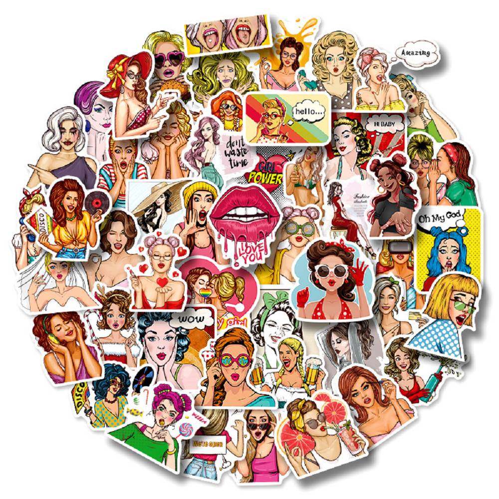 50 Piece Pop Girl Stickers Hip Hop Pop Comic Style Suitcase American Drama Retro Girl Graffiti Stickers