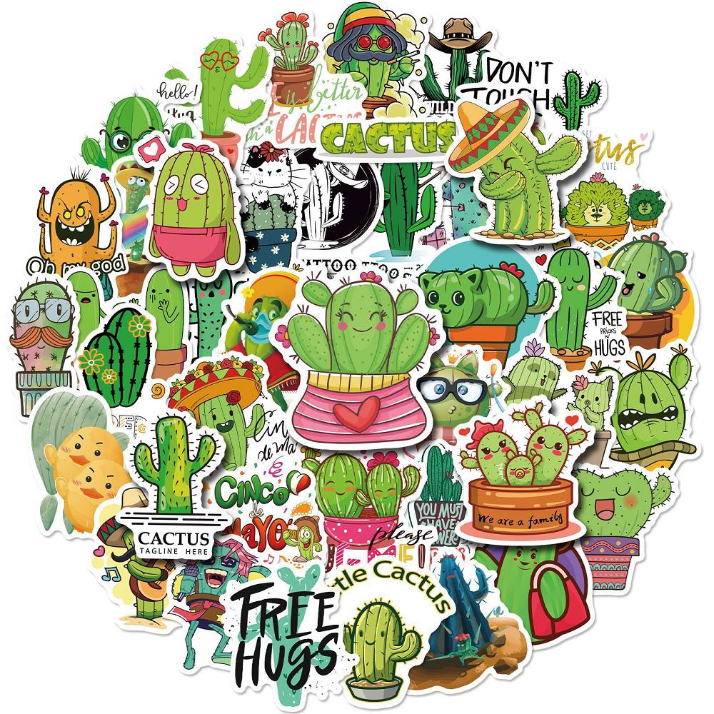 50 original small fresh cactus stickers ins wind plant notebook scooter water cup stickers hand account stickers