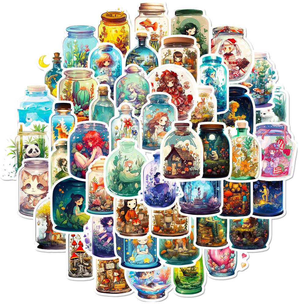 50 bottles and bottles with strange stickers wholesale creative bottle everything in the bottle to create a dream wish bottle series sticker material hand account stickers