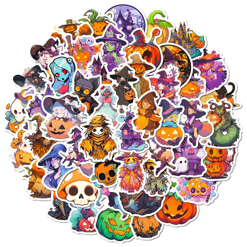 50 Children's Cartoon Graffiti Halloween Stickers Cross-border Pumpkin Ghost Witch Bat Halloween Carnival Stickers