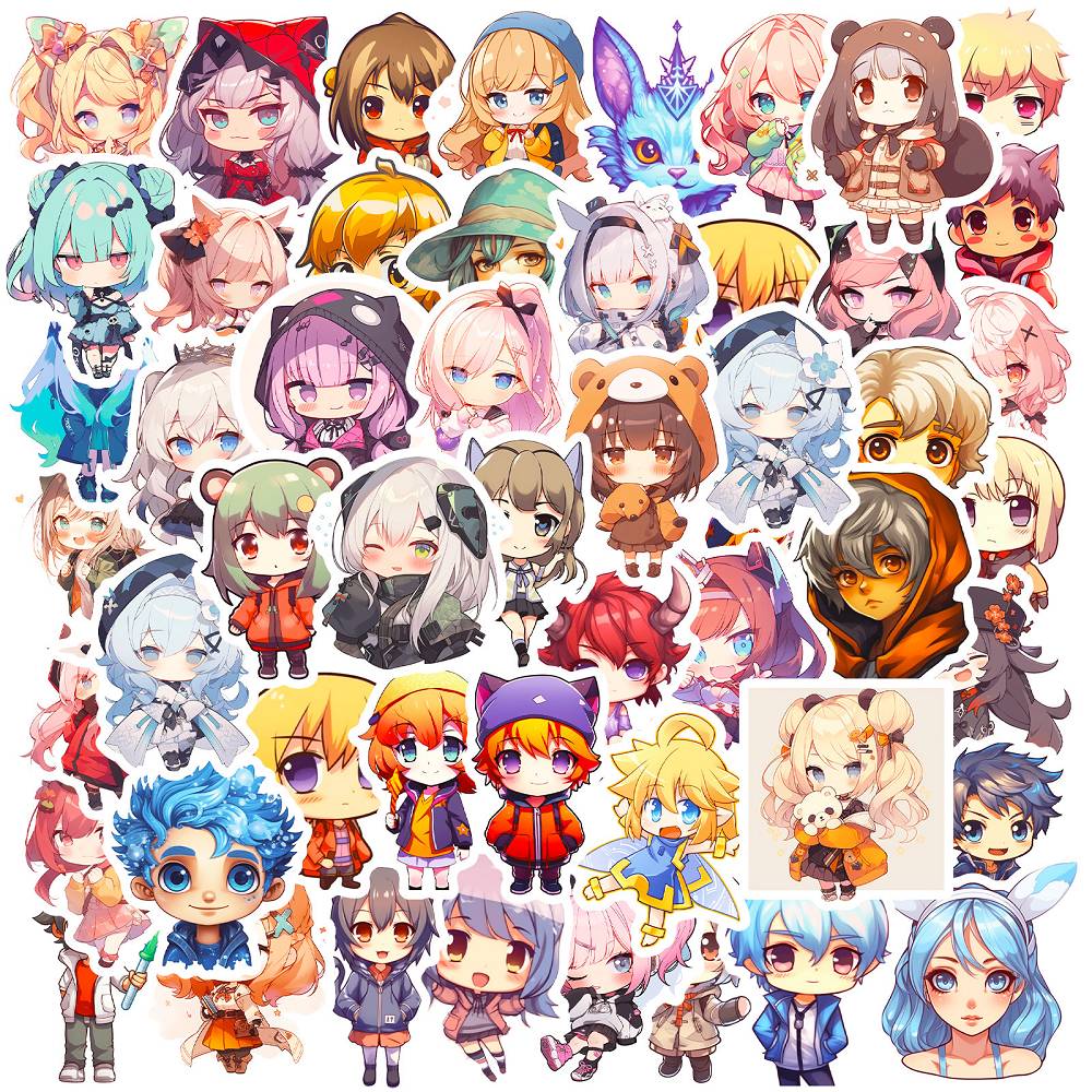 50 pieces of cute anime style character mash-up stickers cross-border stickers cartoon characters water cup suitcase graffiti stickers
