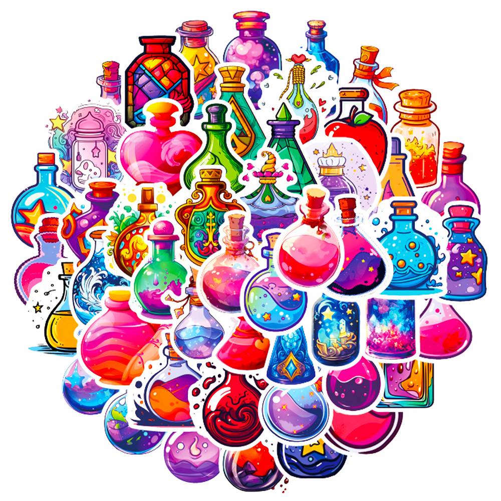 50 pieces of magic medicine bottle stickers cross-border new magic color cartoon pharmacist witch magic medicine bottle graffiti stickers