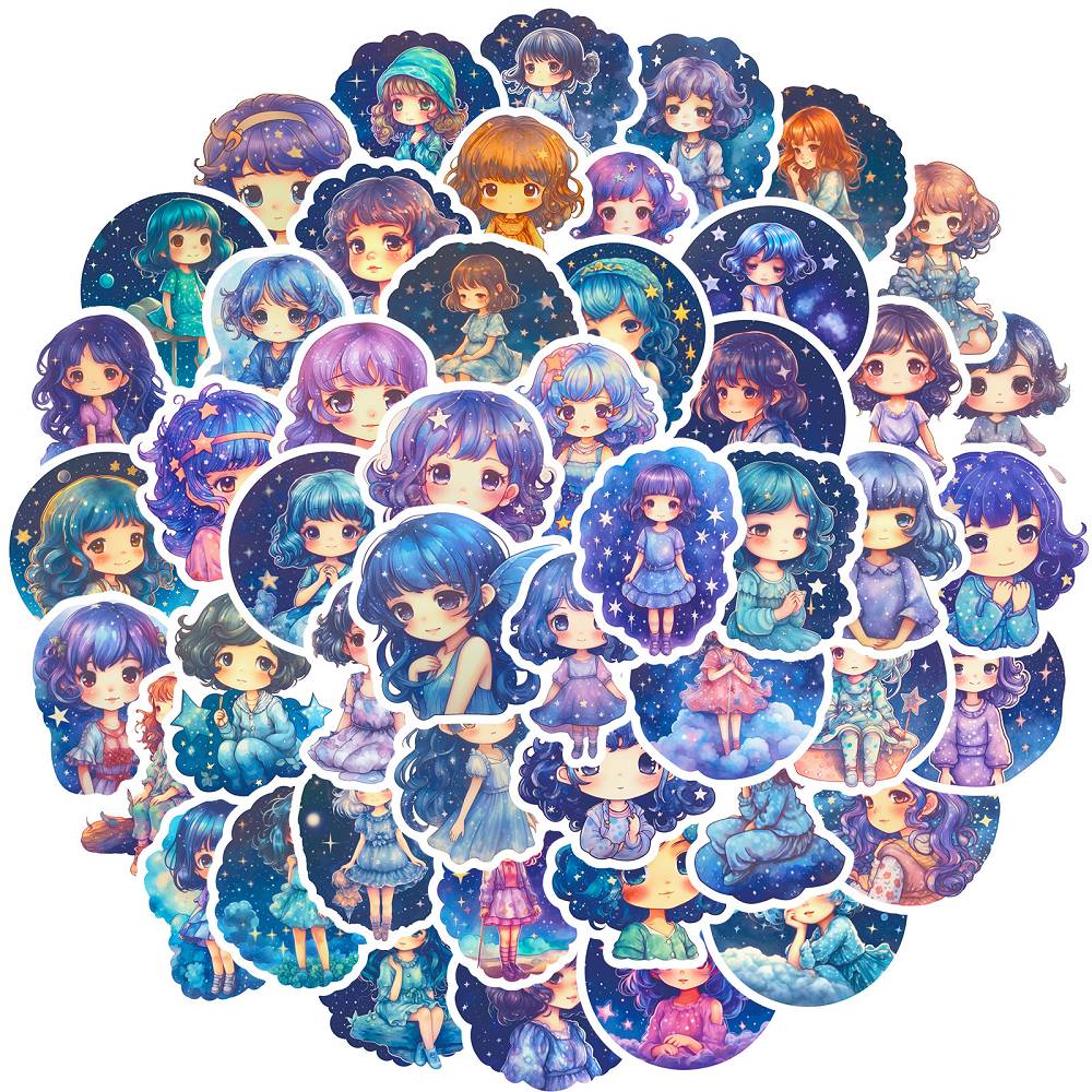 50pcs starry sky girl stickers girl room romantic luminous starry sky series purple magic moon girl stickers