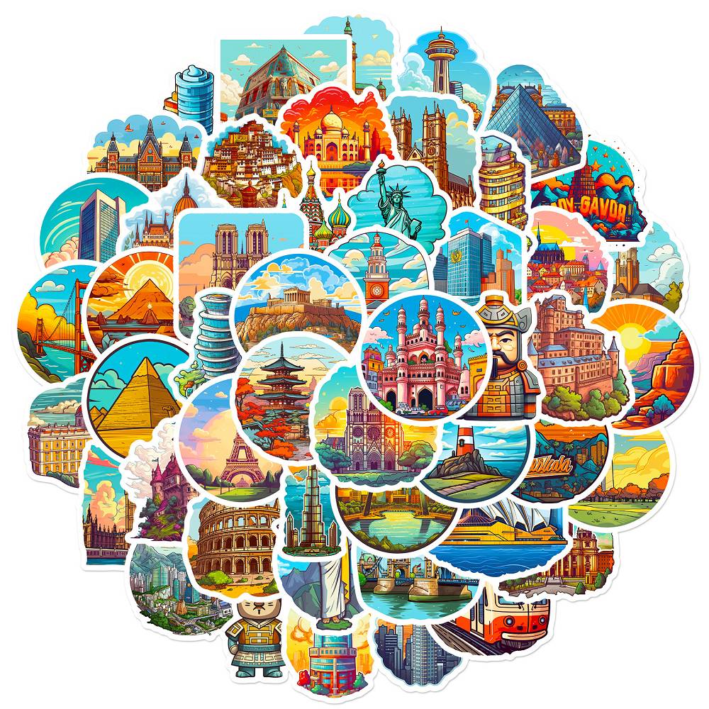 50 world landmark stickers around the world architectural human landscape creative tourism city architectural map stickers