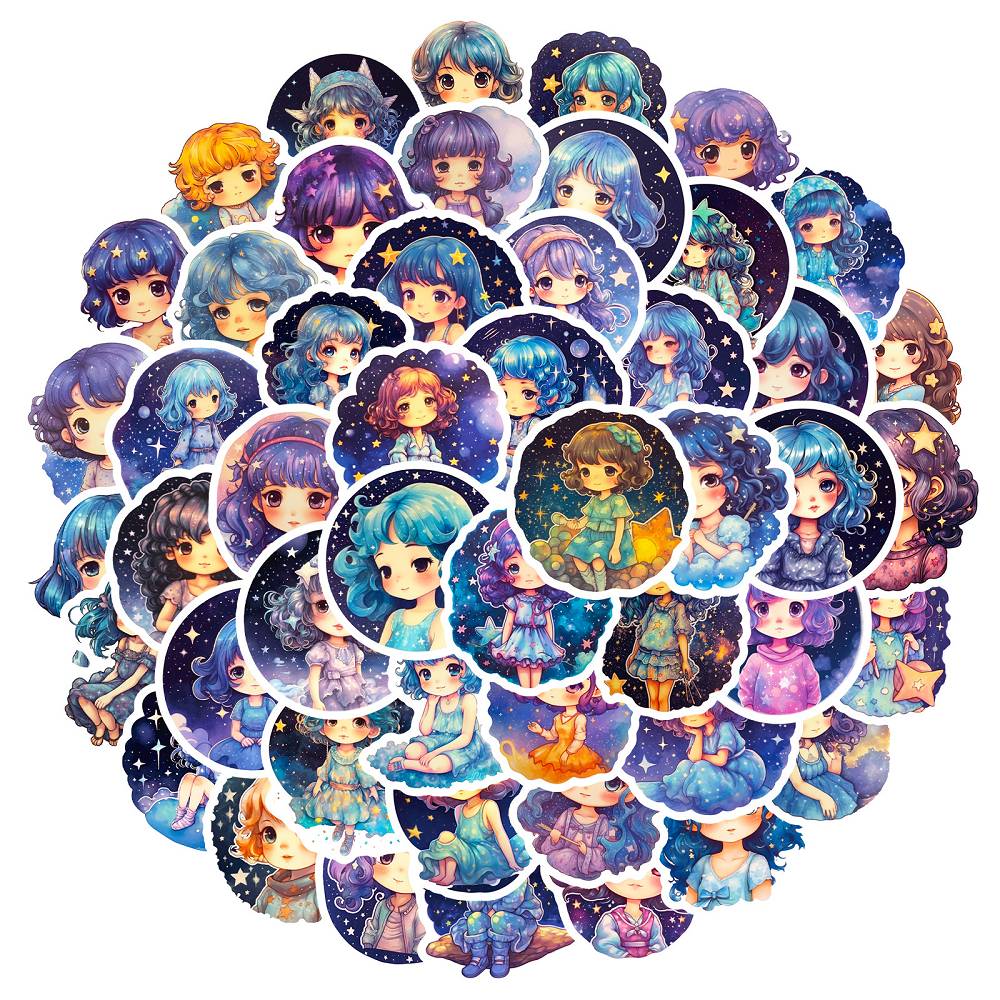 50 Star Girl Stickers New Fantasy Girl Pattern Character Children Cute Girl Graffiti Sticker Wholesale