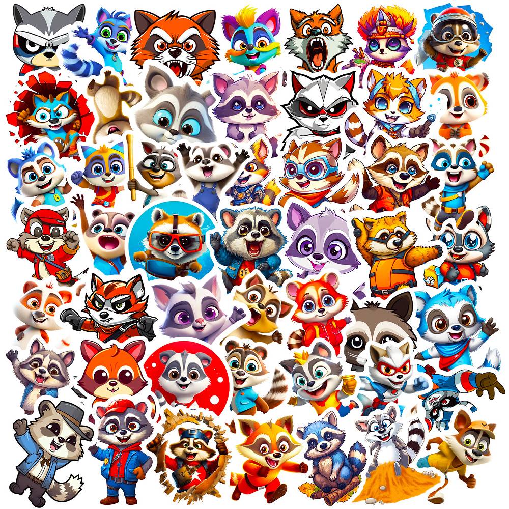 50 cute raccoon creative stickers cross-border new children's cartoon animation waterproof computer mobile phone stationery stickers