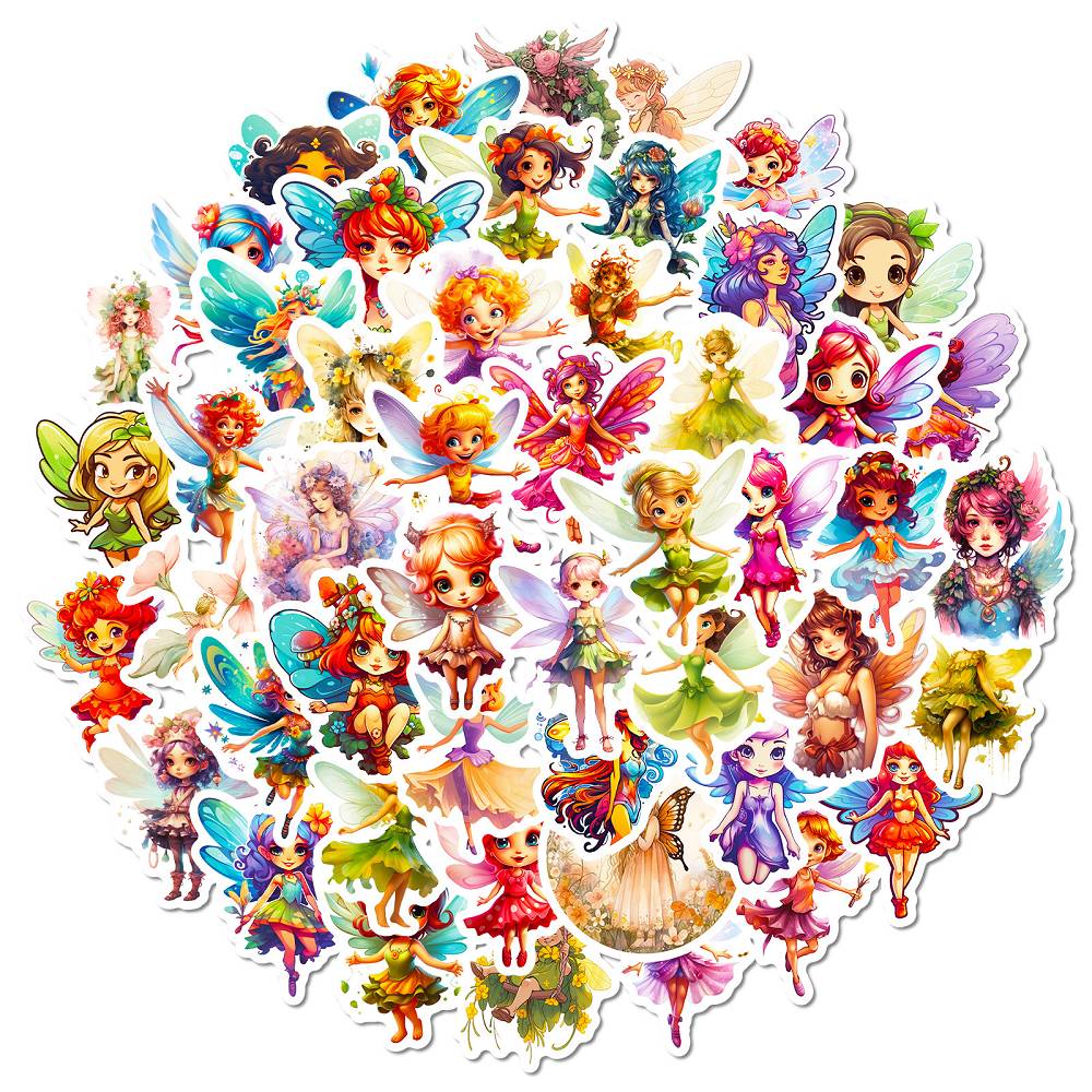 50 Hundred Flower Fairy Elf Stickers New Creative Angel Wings Little Fairy Girl Stickers Wholesale