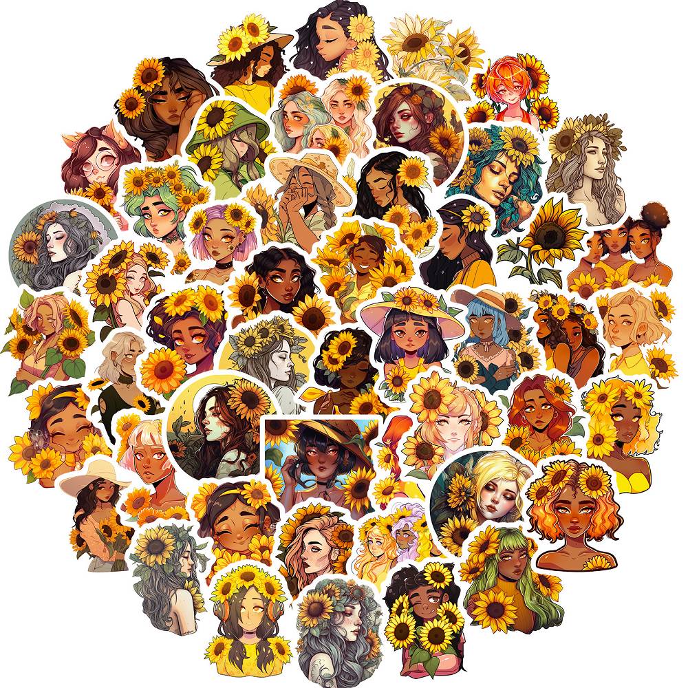 50 Sunflower Girl Stickers New Creative Cartoon Sunflower Girl Stickers