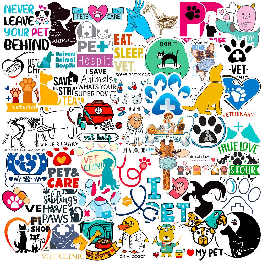 50 veterinary English stickers new cross-border pet hospital chemical pharmacist cartoon graffiti stickers in stock