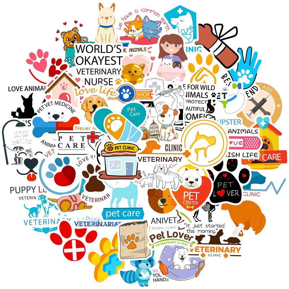 50 animal psychology veterinary stickers Amazon temu cross-border new pet doctor veterinary graffiti stickers