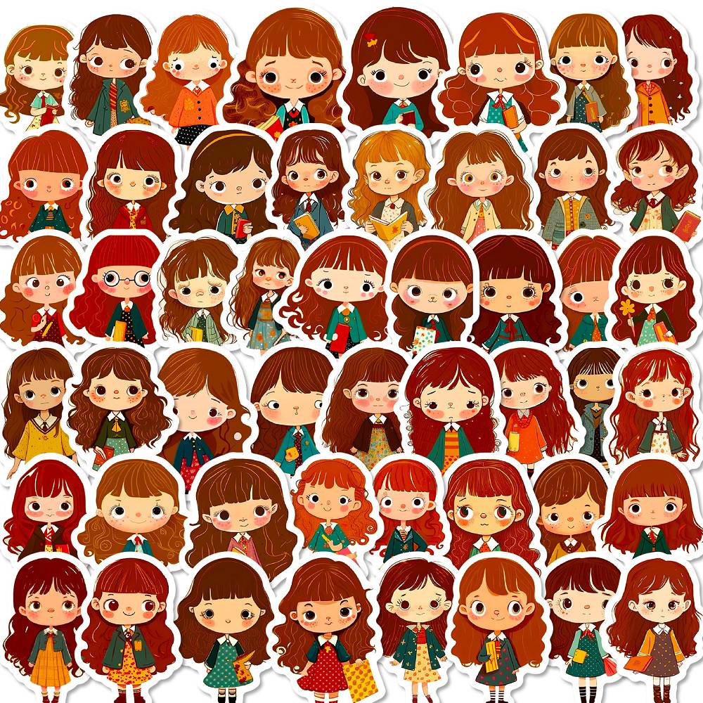 50 brown curly hair girl stickers cartoon cute girl heart doll control decoration stickers temu cross-border special supply