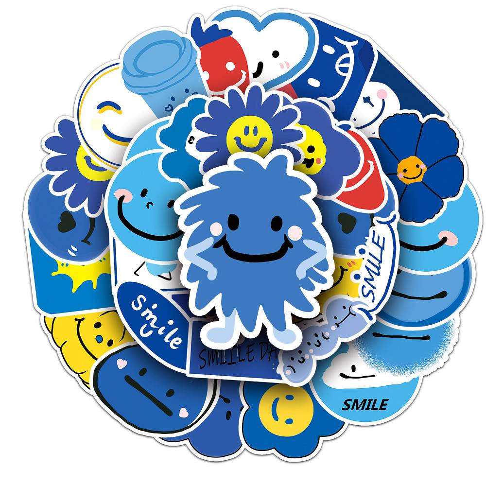 50 Blue Smiley Graffiti Stickers