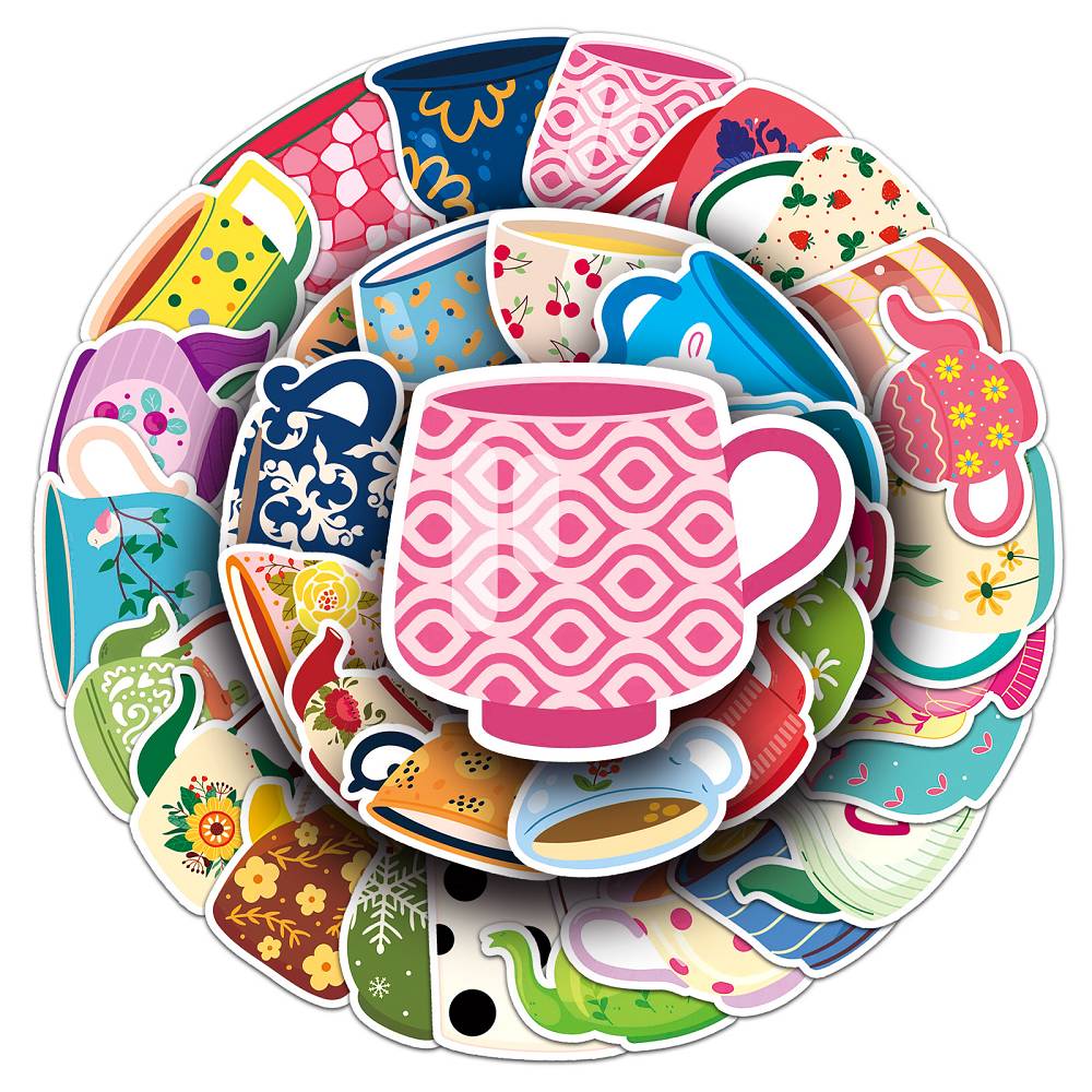 50 cups and teapot graffiti stickers