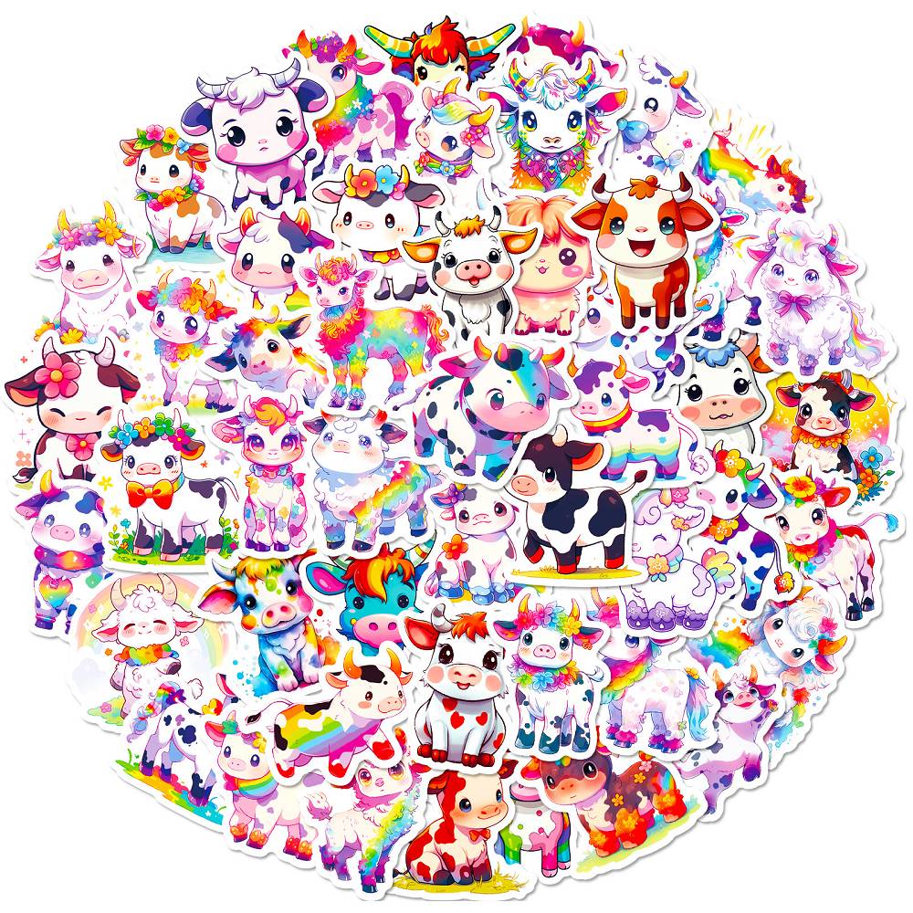 50 rainbow calf doodle stickers