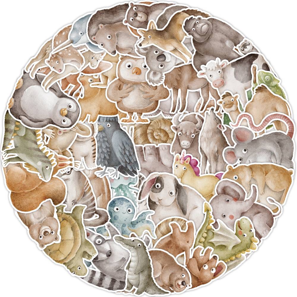 50 watercolor animal doodle stickers