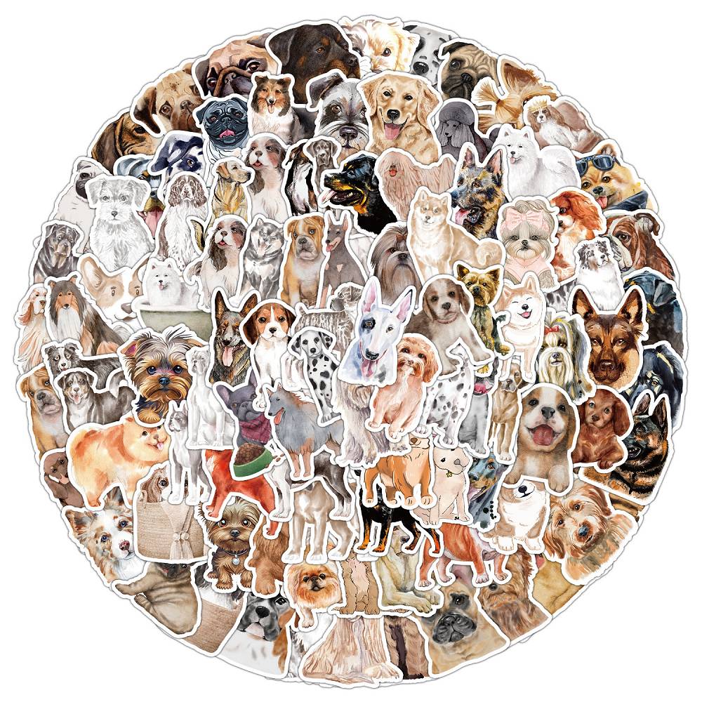 100 Watercolor Cartoon Puppy Doodle Stickers