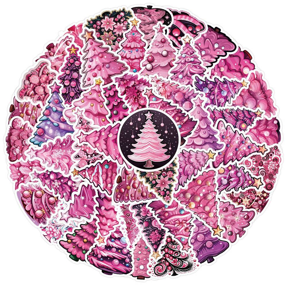 50 PCS Pink Christmas tree sticker