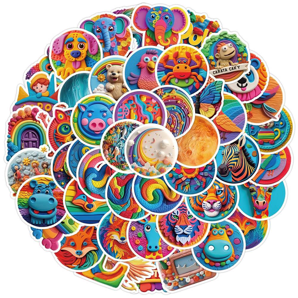 50 PCS Plasticine style children’s cartoon stickers