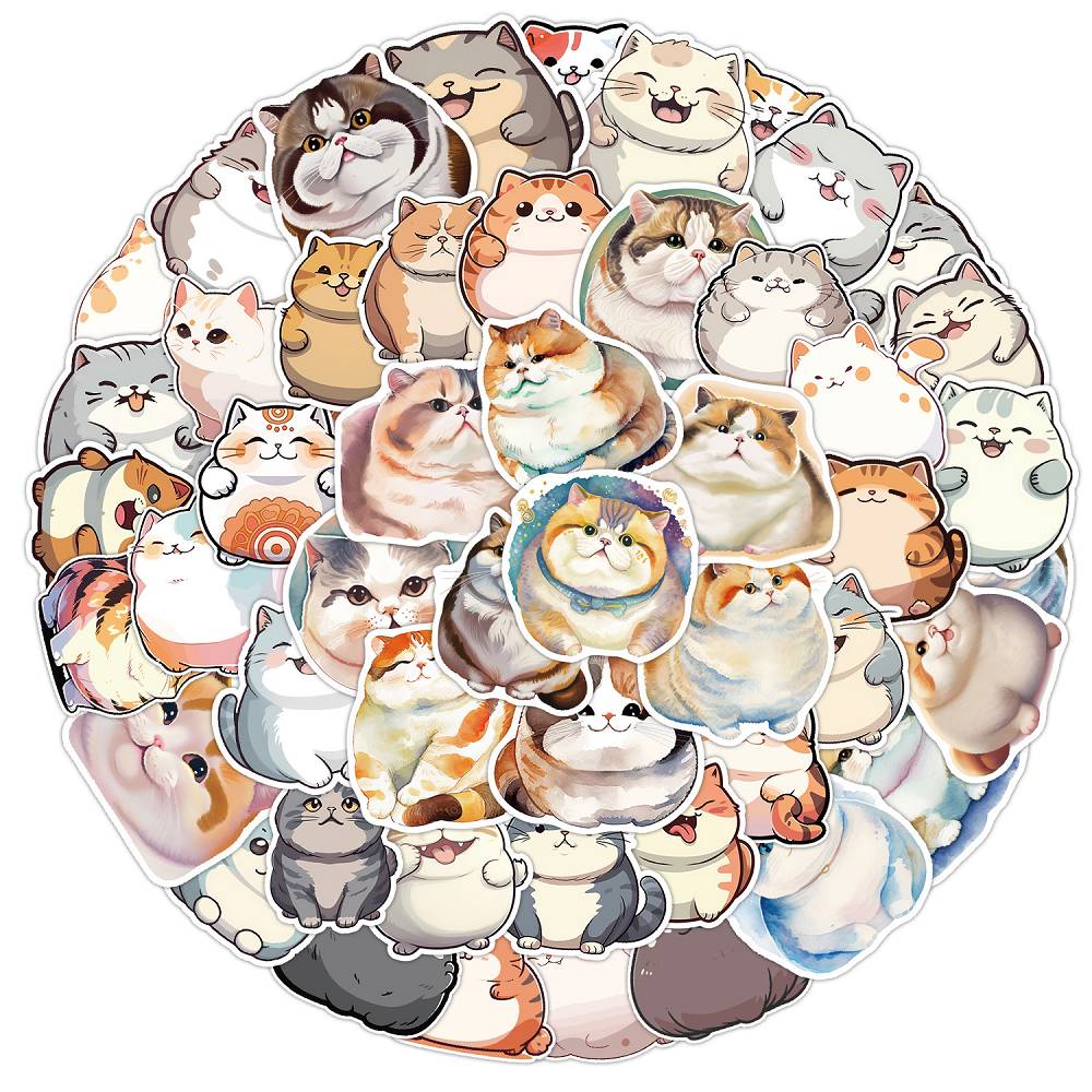 50 PCS Cute fat cat doodle sticker
