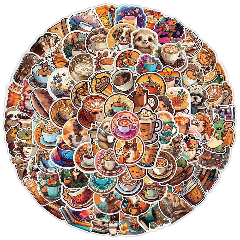 100 PCS Vibrant Coffee Doodle Sticker