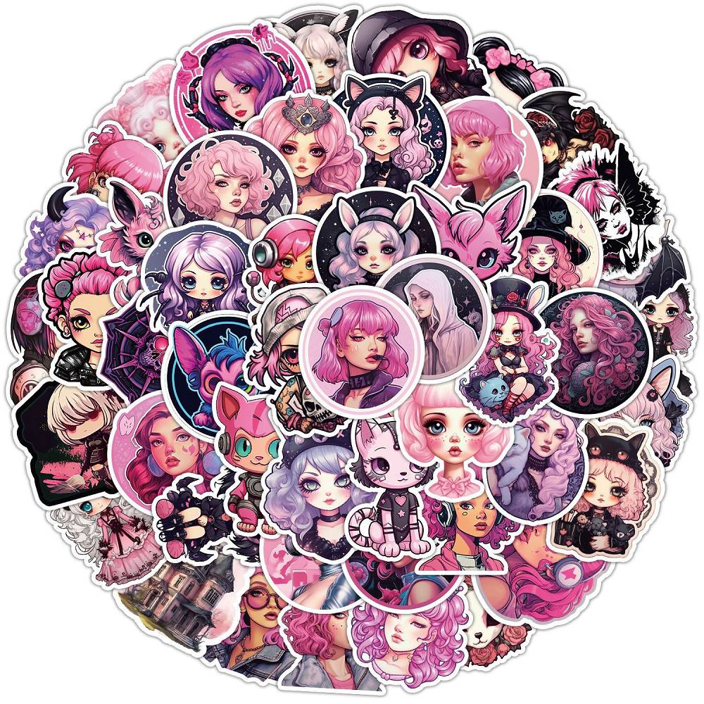 50 PCS Pastel Gothic Girl Graffiti Sticker